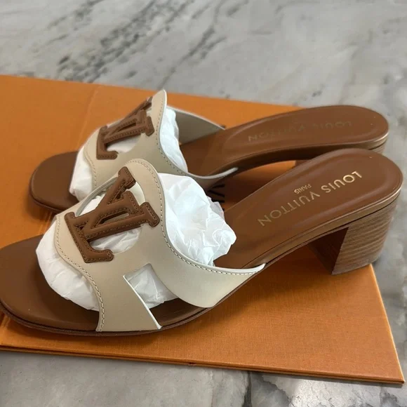 Louis Vuitton Women's White and Brown Sandals - Picture 2 of 3